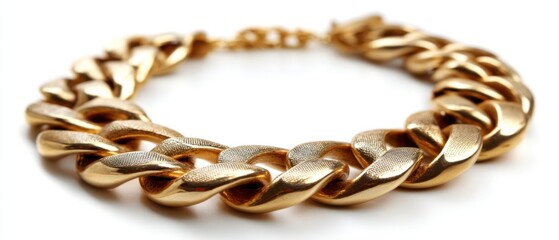 Obraz premium Luxurious golden chain necklace jewelry on white background captures elegance and style for fashion accessories and a touch of glamour in a close up studio shot