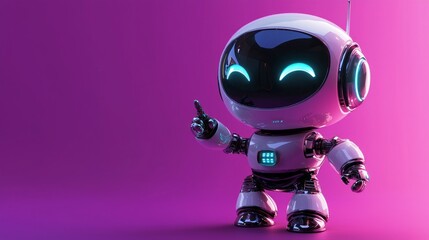 Naklejka premium A robot with a smile on its face is pointing to the camera