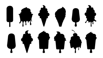 set of ice cream silhouette vector on tranparent background