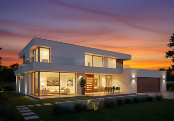Modern House Sunset Exterior