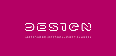 Technology font, digital cyber alphabet, white letters A, B, C, D, E, F, G, H, I, J, K, L, M, N, O, P, Q, R, S, T, U, V, W, X, Y, Z, numerals 0, 1, 2, 3, 4, 5, 6, 7, 8, 9 made line