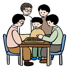 将棋の対局・対局後の感想戦の様子のベクターイラスト