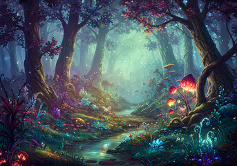 Obraz premium Enchanted Forest Digital Art: Fantasy Nature Background