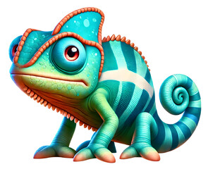 Illustration of a cartoon, cute Chameleon isolated on a transparent background