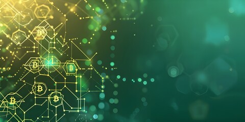 Digital Circuit Network with Green and Gold Geometric Patterns - Abstract Technology Background for Data Analysis