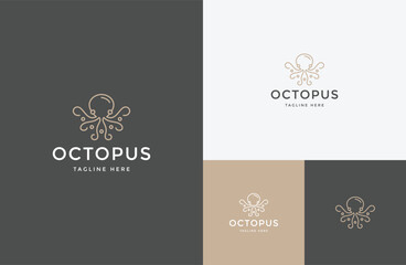 Octopus line art logo design template