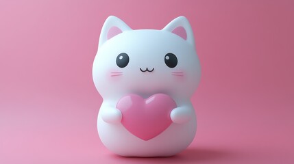 Cute Cat Holding Heart with Pink Background.