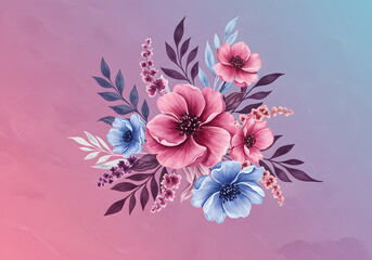 Obraz premium Pastel Pink and Blue Floral Bouquet: Watercolor Flower Background