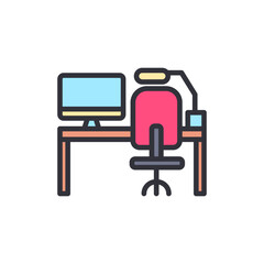 Workplace colored icons, minimalist vector illustration ,simple transparent graphic element .Isolated on white background