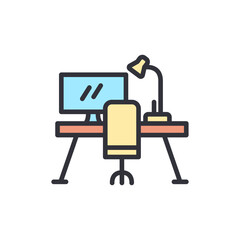 Workplace colored icons, minimalist vector illustration ,simple transparent graphic element .Isolated on white background