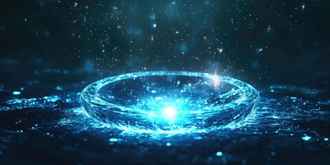 Cool and futuristic blue light beam forming a lens flare