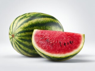 Watermelon and slice still life image on white background