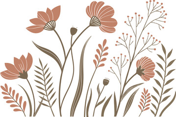 Naklejka premium Boho Wildflower Clipart Set for Creative Projects. Hand Drawn Boho Wildflower Clipart Set for Designers. Elegant Boho Wildflower Clipart Set for Printable. Wildflower Clipart Set for Invitations 