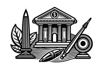 Victorian style Color Pen Finance Banking Line Symbols