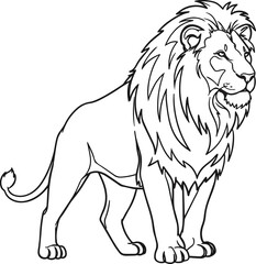 Premium vector. Black line art lion design. Lion isolated on white. 