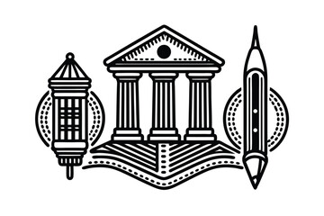 Obraz premium Victorian style Color Pen Finance Banking Line Symbols