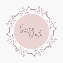Obraz premium Save the date vector design floral round invitation wedding frame.