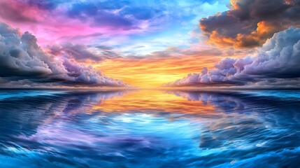 Fototapeta premium Vibrant Sunset Ocean Seascape Reflection - Vibrant color palettes