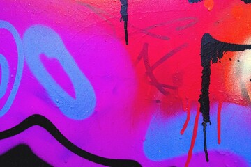 Vibrant graffiti art with neon red, purple, blue. 90s, Y2K street style, bold dripping lines, abstract design. Urban murals, digital art, creative banner, modern 90s, Y2K visuals.