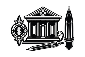 Victorian style Color Pen Finance Banking Line Symbols