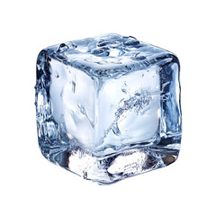 A Fresh Single Ice Cube Crystal Clear Frozen Water isolated on transparent background