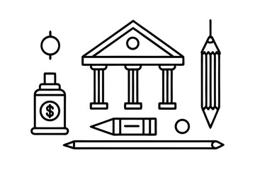 Victorian style Color Pen Finance Banking Line Symbols
