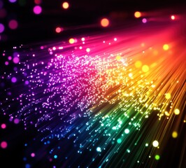 Fototapeta premium Colorful fiber optic light streaks on black background.