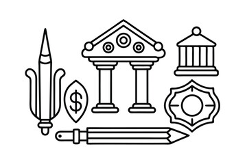 Victorian style Color Pen Finance Banking Line Symbols