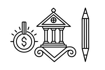 Victorian style Color Pen Finance Banking Line Symbols