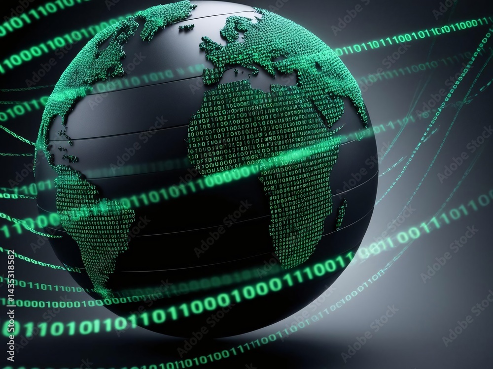 Poster digital earth: globe with binary code for global technology