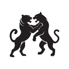 Two Tigers Fighting Silhouette Vector