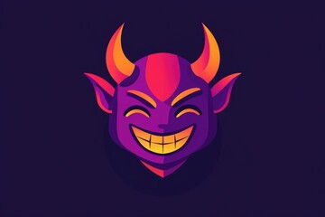 Cartoonish, mischievous demonic face graphic design.