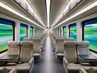 Interior View of a Modern High-Speed Train Car with Empty Seats