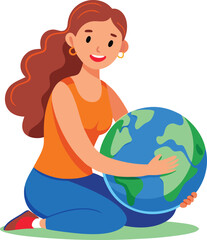 A child holds the blue globe, a concept representing our planet Earth and the global environment