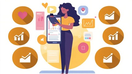 Empowering Connection: A woman managing social media and content on her smartphone device