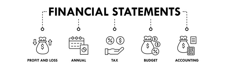 Financial Statements banner web icon illustration concept with icon of profit and loss, annual, tax, budget, and accounting