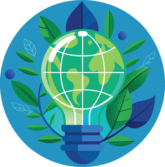Green energy idea shows an eco bulb with a plant leaf inside, symbolizing nature's power for a sustainable world