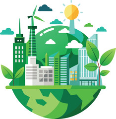 Green urban architecture features eco-friendly buildings and trees in a sustainable cityscape designGreen urban architecture features eco-friendly buildings and trees in a sustainable cityscape design