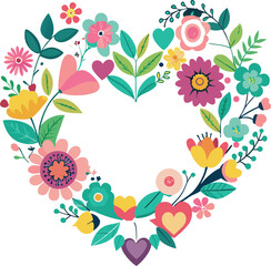 A pink floral heart frame, a vector illustration with a spring flower pattern, creates a beautiful nature-inspired design