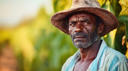 portrait of a weathered farmer in a field