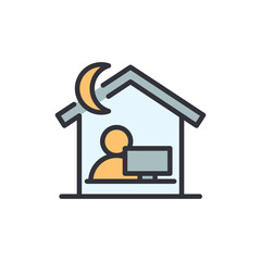 Night working colored icons, minimalist vector illustration ,simple transparent graphic element .Isolated on white background