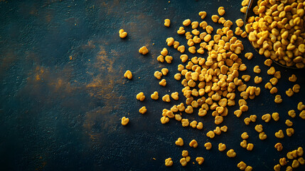 Close-up of whole fenugreek seeds in soft yellow tones, their natural irregular shapes clearly visible against a dark surface.