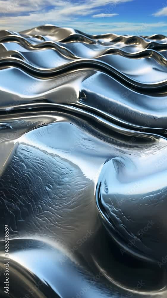 Aufkleber A shiny silver fabric with a wave design is displayed. The fabric is made of metal and has a unique texture that resembles water.