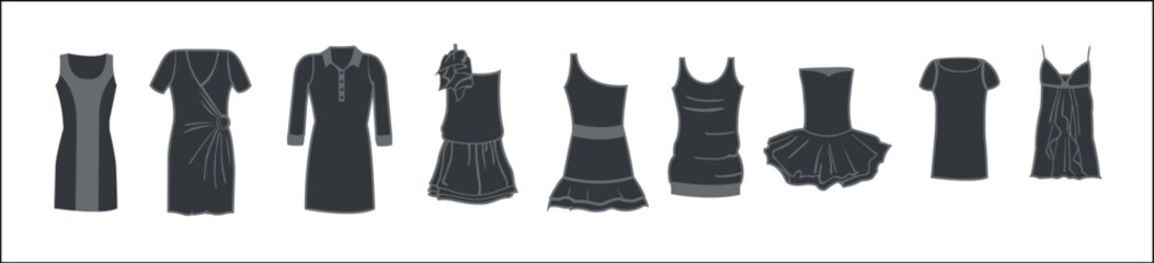 Women Dresses Silhouettes Vector.