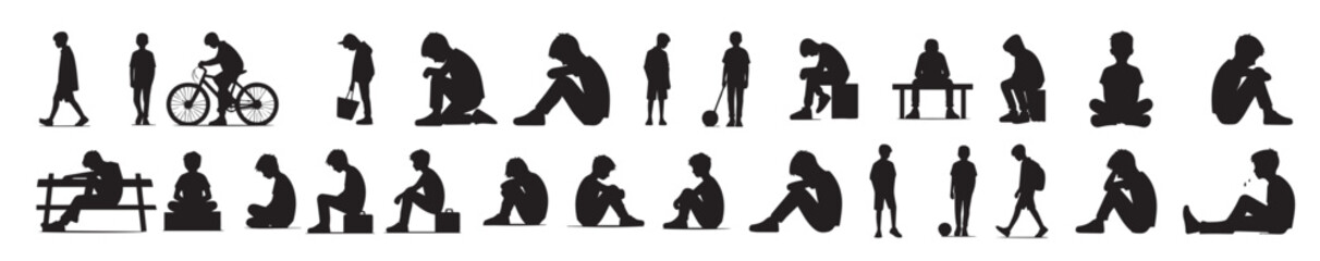 Alone boy sad Silhouette of Very sad man