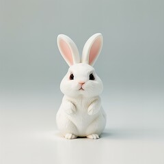 Obraz premium Featuring Cute rabbit plastic toy isolated on white background.