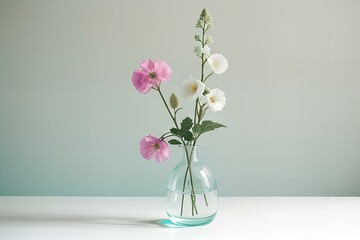 Fototapeta premium Hollyhock flower vase on white background.