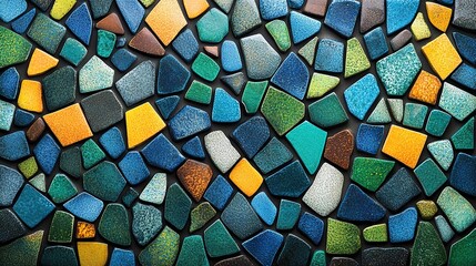 Colorful Ceramic Shards: An Abstract Mosaic of Blues, Greens, an