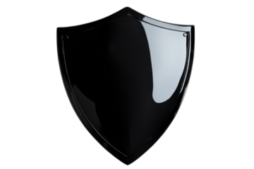 A black shiny security shield represents strength protection and defense in modern digital or physical security