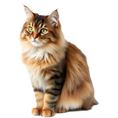 Obraz premium fluffy tabby cat sitting upright. png isolated background. transparent background
